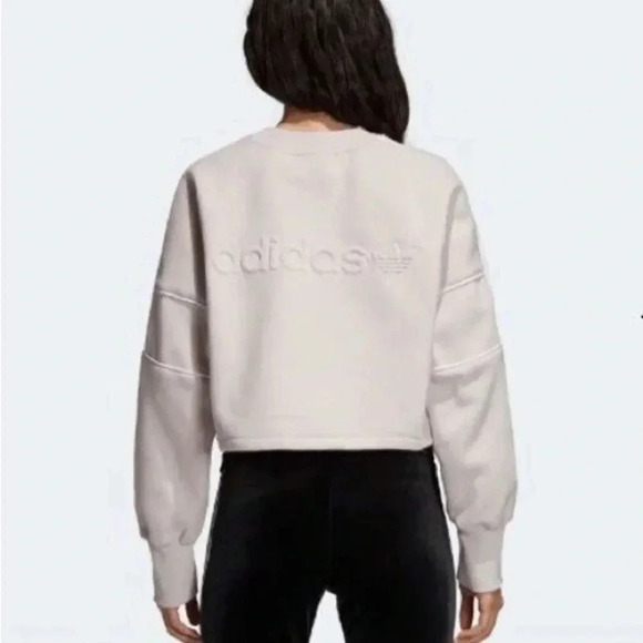 Adidas Cropped Sweatshirt Women's Small Ice Purple Embossed Emblem - Picture 1 of 9